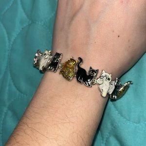 Silver Kitty Cat Clamp Charm Bracelet